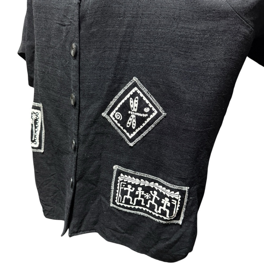 Vintage Folk Tribal Art Button Up Black Shirt Size XL * Travel Artsy Resort Wear - Picture 3 of 11